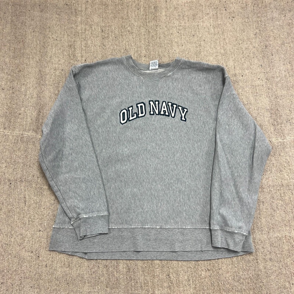 Vintage Old Navy Sweatshirt Mens‎ XL Gray 2000s Y2K Spell Out Embroidered